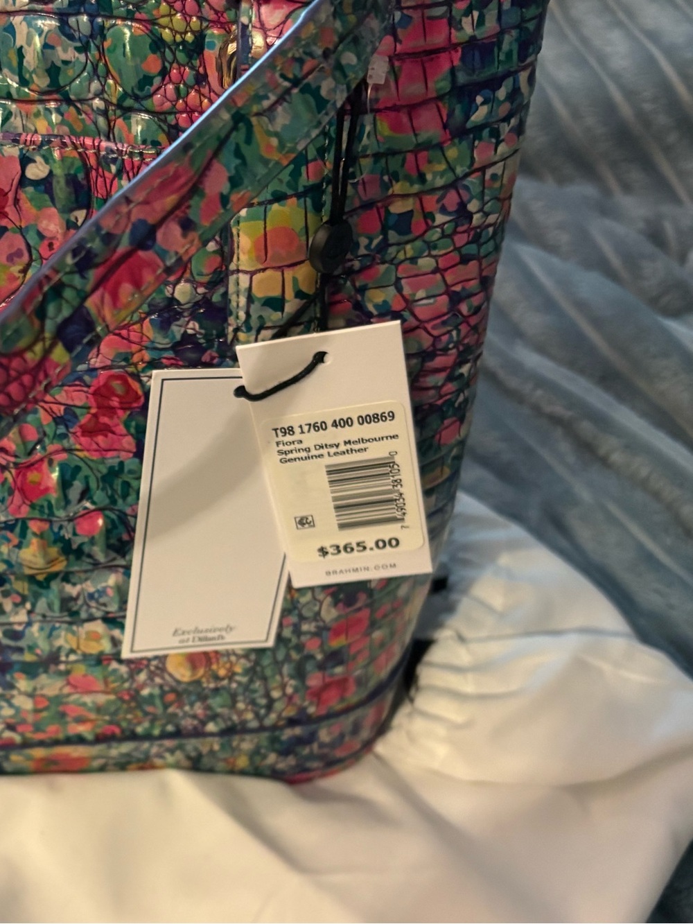 Brahmin Multicolor Floral Croc-Embossed Shoulder Tote - Picture 7 of 7